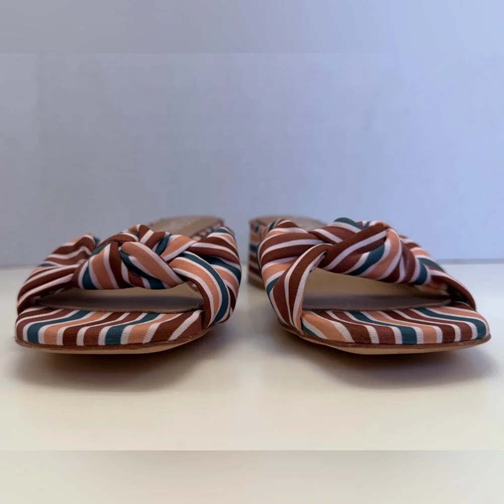 NWOT Deltan Striped Knot Slide Sandals Block Heel Summer Resort Chic Size 8 - Picture 5 of 14